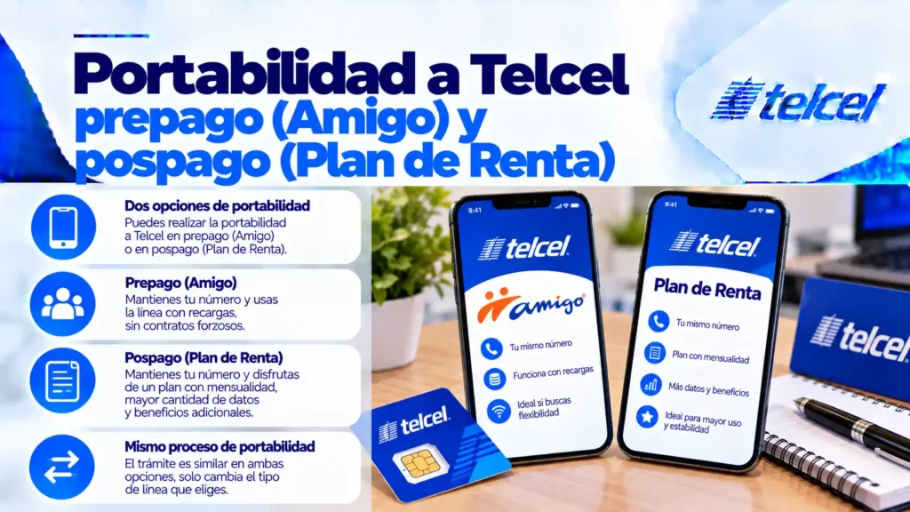 Portabilidad a Telcel prepago (Amigo) y pospago (Plan de Renta)